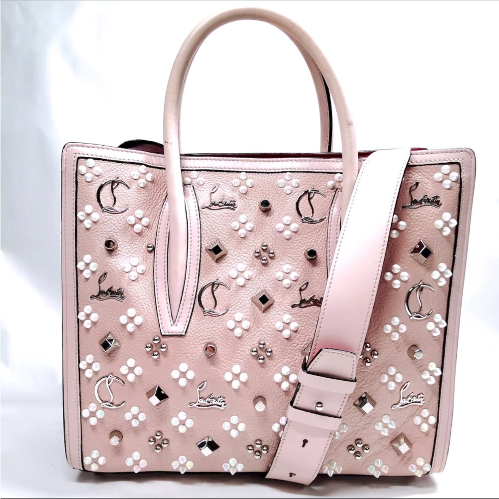 Christian Louboutin Calfskin Loubinthesky Medium Paloma Beige Pink 2way Satchel - Picture 1 of 16